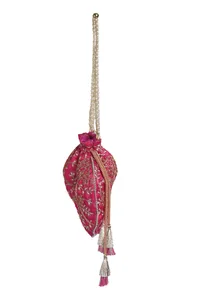 Fuchsia Pink Embroidered Silk Potli image 4