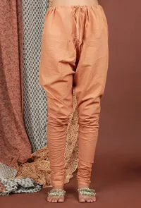 Set Of 2: Ishani Peach Hand Block Printed Gathered Mulmul Kurta & Churidar image 3