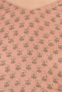 Set Of 2: Ishani Peach Hand Block Printed Gathered Mulmul Kurta & Churidar image 5