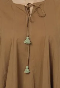 Set of 3: Kanak Beige Plain Cotton Round Neck Gathered Tie Up Top with Plain Cotton Beige Dhoti and Floral Motifs Hand-Block Printed Kota Saree Drape image 5