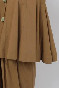 Set of 3: Kanak Beige Plain Cotton Round Neck Gathered Tie Up Top with Plain Cotton Beige Dhoti and Floral Motifs Hand-Block Printed Kota Saree Drape image 6