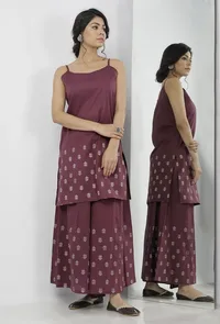 Iya Purple Hand-Block Printed Cotton Slip image 1