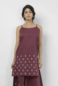 Iya Purple Hand-Block Printed Cotton Slip image 2