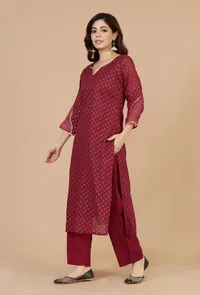 Maroon Hand Block Printed Straight Kurta image 3