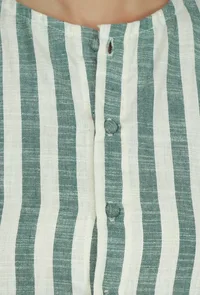 Set of 2 Green & White Striped Cotton Kurta with Matching Pants image 6