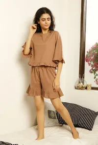 Set of 2 : Cocoa Brown Cotton Top and shorts image 3