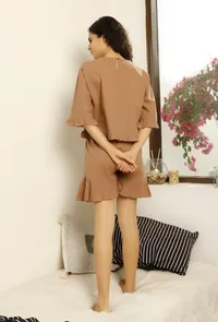 Set of 2 : Cocoa Brown Cotton Top and shorts image 5