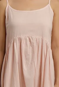 Baby Pink Cotton Schiffli Gathered Slip Dress image 5