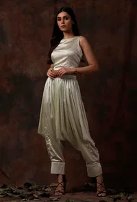 Set of 2 : Mint Green Satan Slip Blouse and Dhoti Pants image 2