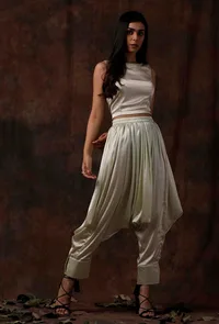 Set of 2 : Mint Green Satan Slip Blouse and Dhoti Pants image 3