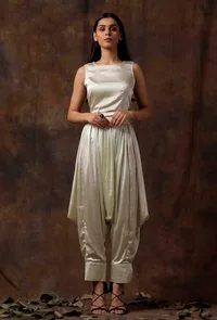 Set of 2 : Mint Green Satan Slip Blouse and Dhoti Pants image 4