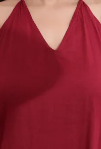 Carmine Red Halter Neck Backless Cotton Flared Kurta image 5