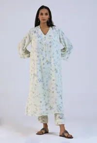 Off White Viscose Cotton Kurta image 1