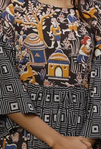 Black Kalamkari Geometric Print Cotton Dress image 5