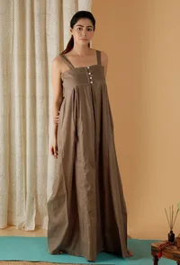 Mulmul Cotton Tan Brown Front Open Jumpsuit image 3