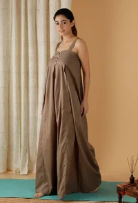 Mulmul Cotton Tan Brown Front Open Jumpsuit image 4
