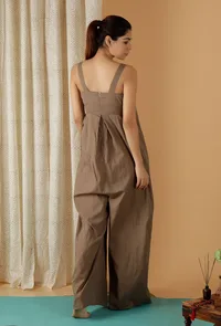 Mulmul Cotton Tan Brown Front Open Jumpsuit image 5