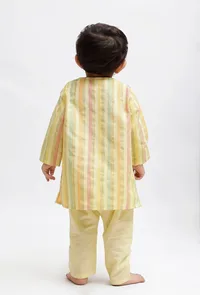 Set Of 2: Yellow Striped Kurta and Yellow Pant image 4