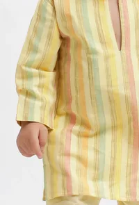 Set Of 2: Yellow Striped Kurta and Yellow Pant image 5