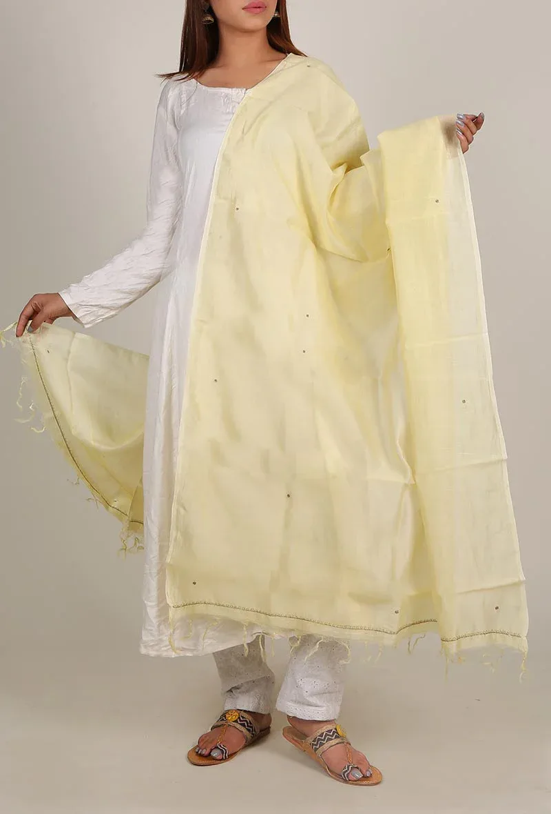chanderi embroidered yellow dupatta
