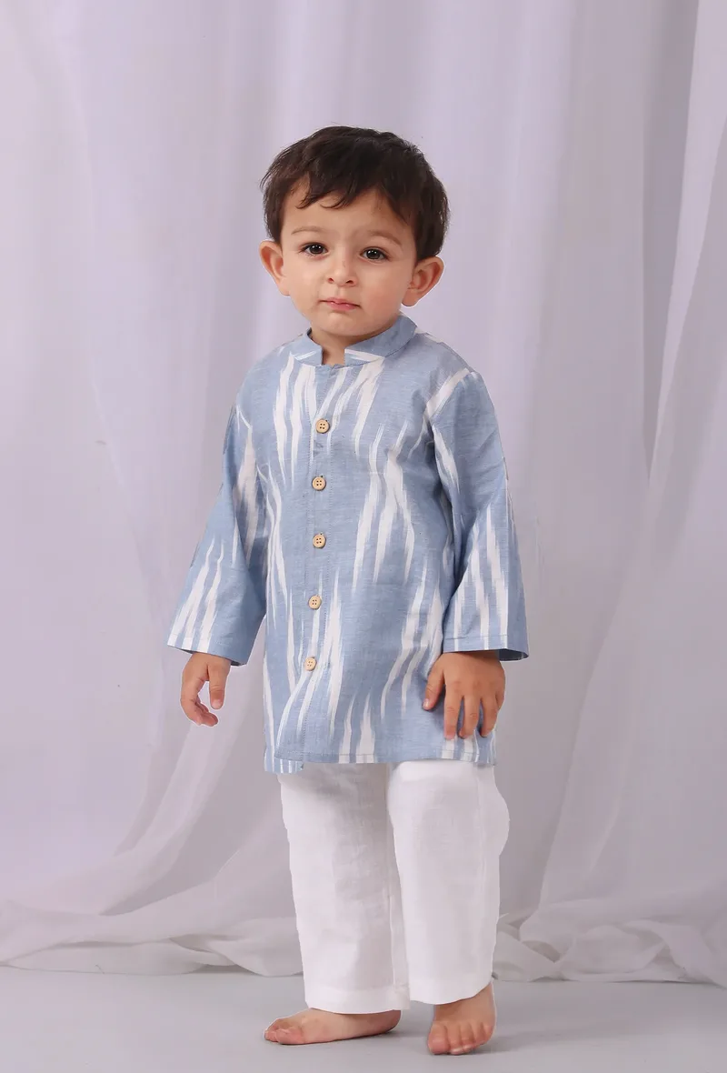 Powder Blue Ikat Full Sleeves Shirt