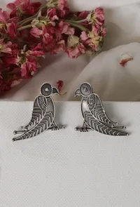 Parrot Textured Silver Stud Earrings image 1