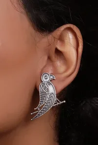 Parrot Textured Silver Stud Earrings image 2