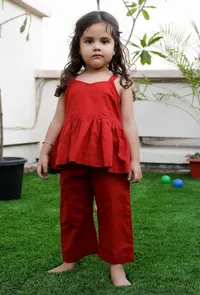 Set Of 2: Dora Red Cotton Top And Red Pant image 1