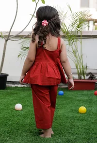 Set Of 2: Dora Red Cotton Top And Red Pant image 2