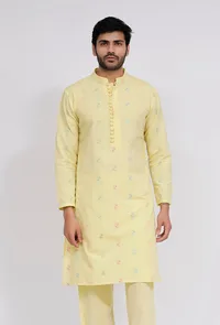 Yellow Dobby Button Down Kurta image 1