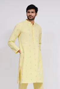 Yellow Dobby Button Down Kurta image 2