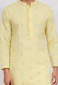 Yellow Dobby Button Down Kurta image 5