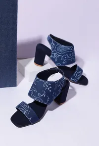 Indigo floral Cotton Strappy Block Heels image 1