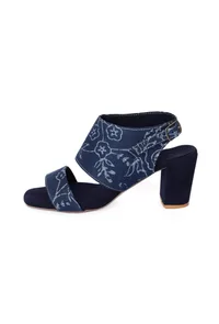 Indigo floral Cotton Strappy Block Heels image 3