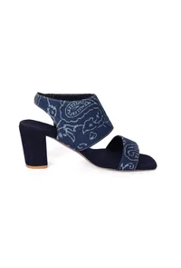 Indigo floral Cotton Strappy Block Heels image 4