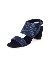 Indigo floral Cotton Strappy Block Heels image 5