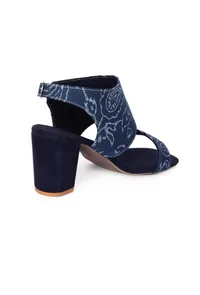 Indigo floral Cotton Strappy Block Heels image 6