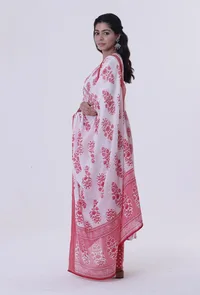 White Cotton Dupatta with Pink Motif image 2