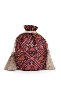 Geetika Maroon & Multi Silk Patola Print Potli With Tassels image 3