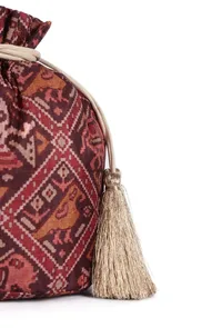 Geetika Maroon & Multi Silk Patola Print Potli With Tassels image 4