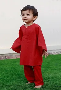 Set Of 2: Dennis Red Kurta And Red Pyjama image 1