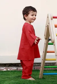 Set Of 2: Dennis Red Kurta And Red Pyjama image 2