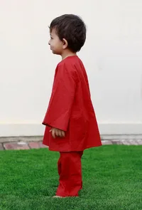 Set Of 2: Dennis Red Kurta And Red Pyjama image 3