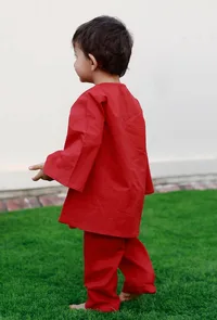 Set Of 2: Dennis Red Kurta And Red Pyjama image 4