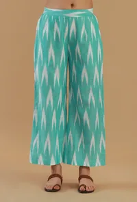 Set of 2: Aqua Ikat Cotton Kurta & Wide-Leg Pant image 3