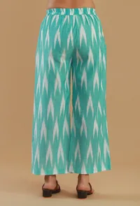 Set of 2: Aqua Ikat Cotton Kurta & Wide-Leg Pant image 4