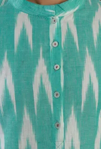 Set of 2: Aqua Ikat Cotton Kurta & Wide-Leg Pant image 5