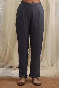 Set Of 3. Anchor Grey Boat Neck Kurta, Straight Pants & Dupatta image 5