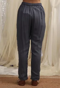 Set Of 3. Anchor Grey Boat Neck Kurta, Straight Pants & Dupatta image 6