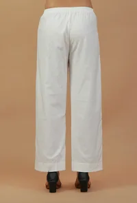 Set of 2: Ivory Olive Hand Block Printed Kurta & White Cotton Pant image 5